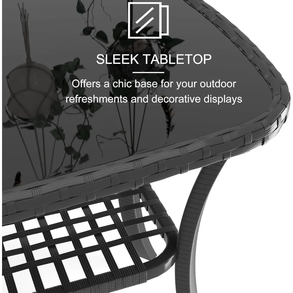 Set di mobili da giardino per esterni da 4 pezzi, sedie in rattan PE, mobili in vimini con tavolino in vetro e morbidi cuscini, da esterno