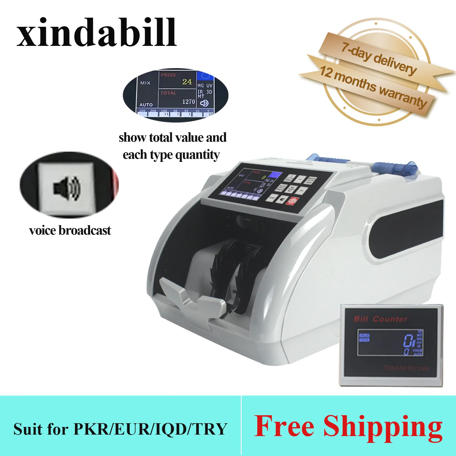 N86E Value Money Counter Machine Counterfeit Bill Currency Detector Calculate Mixed Denomination for EUR TRY PKR INR