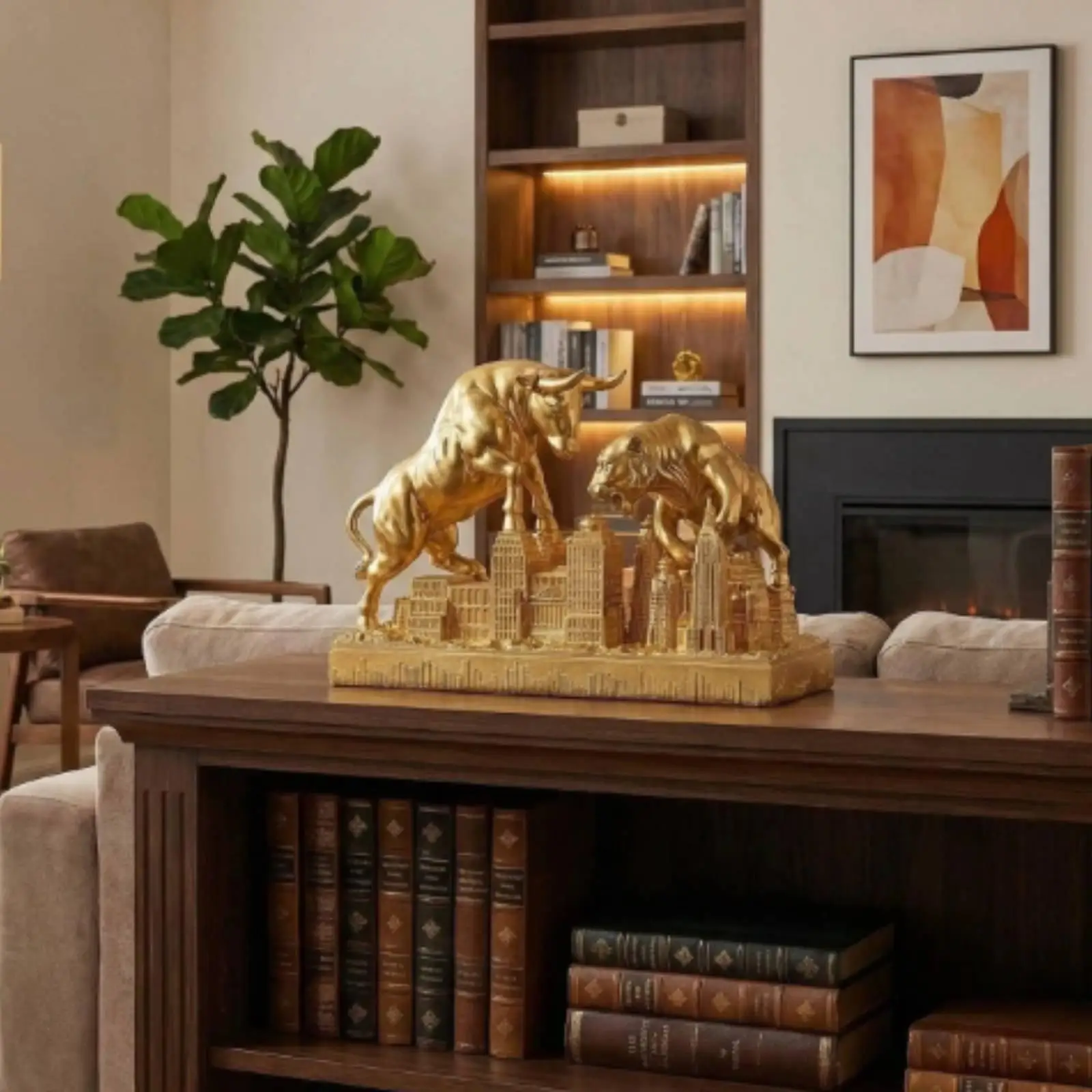 Resin Decorative Statue Gold Animal Sculpture Statuette Decor for Investment Advisor Study Room