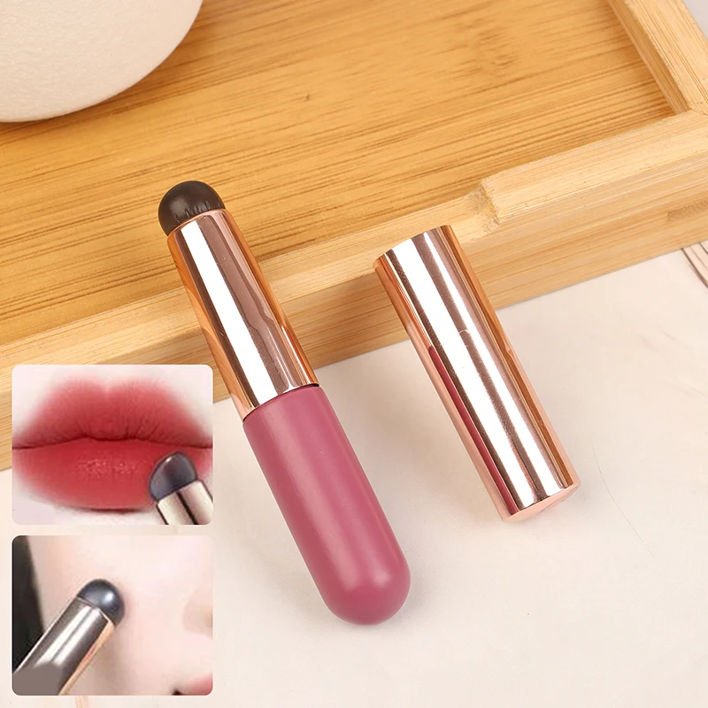 1Pc シリコーンリップブラシ防塵カバー付きソフト丸頭口紅アプリケーターリップ化粧品ツール多用途アイシャドウブラシ