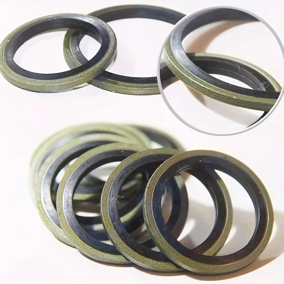 100pcs Bonded Washers, Metal Rubber Oil Drain Plug Gaskets, Fit M6 M8 M10 M12 M14 M16, Combined Sealing Washers