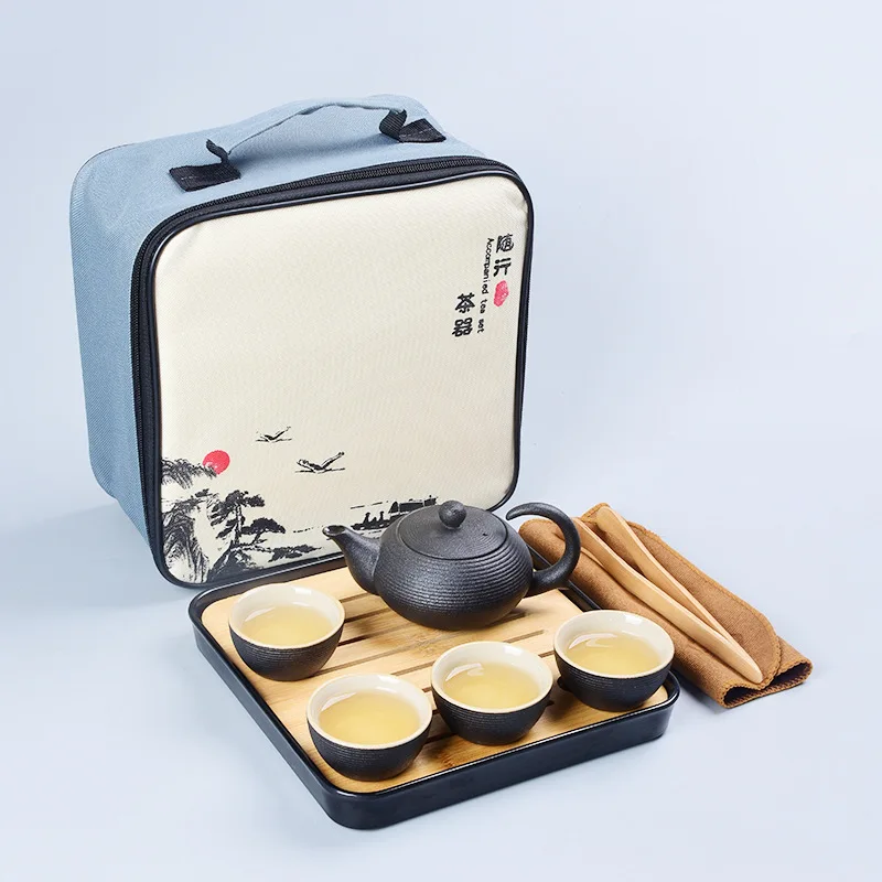 

Black Ceramic Travel Kung Fu Tea Tray Portable Small Set Outdoor Japanese Style Home Simple Gift
