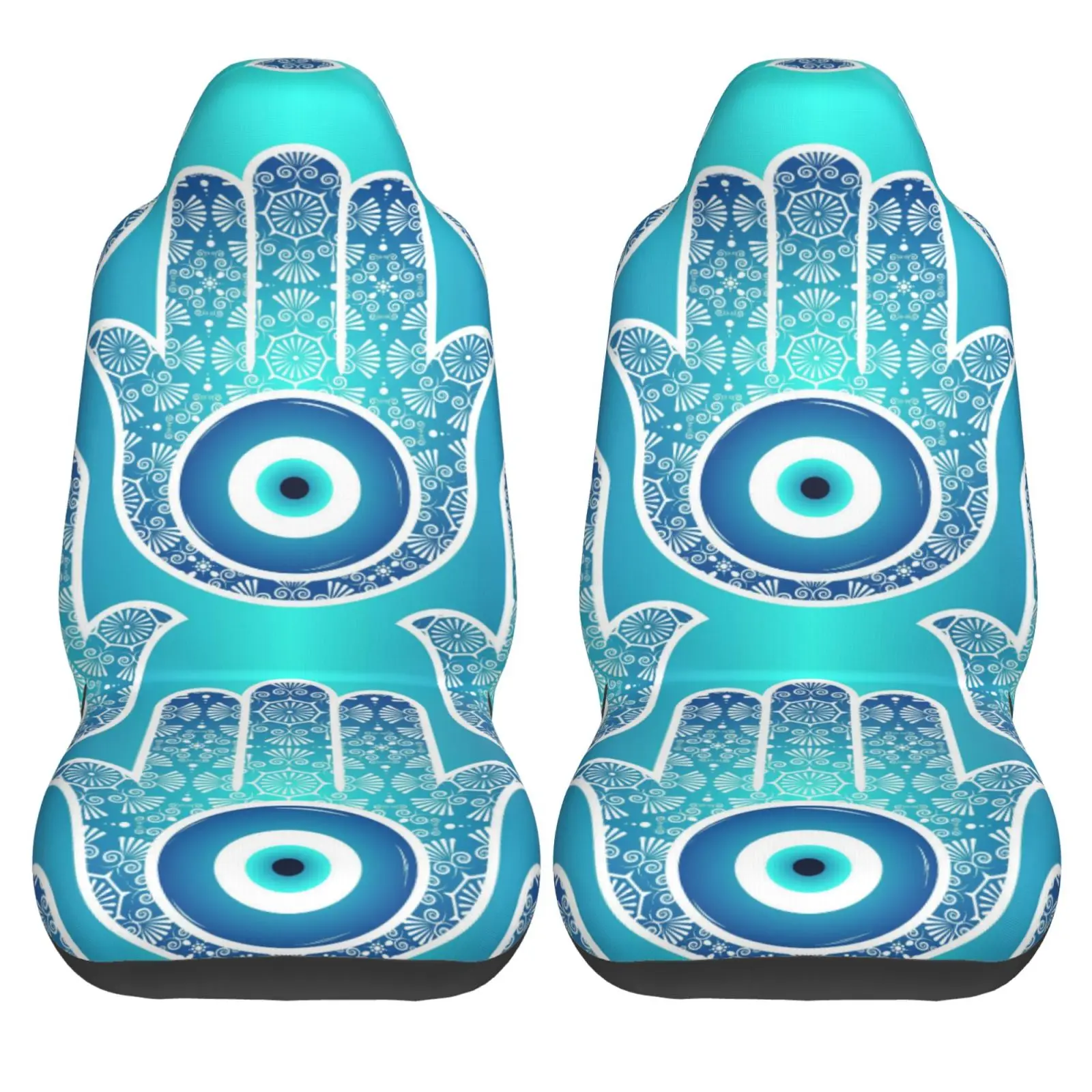

Two Sets of Universal Car Seat Covers with A Blue Guardian Eye Pattern Suitable for The Front Seats of Cars