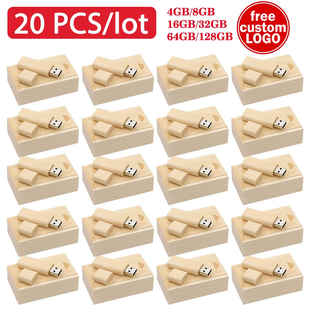 20PCS per lot Free Logo Wooden USB 2.0 wood usb flash drive pendrive 4GB 8GB 16GB 32GB 64GB memory stick wholesale for wedding
