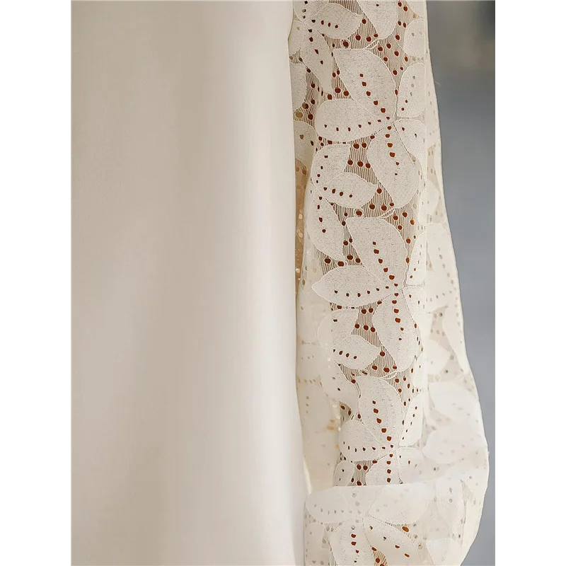 

【D75C】Women Lace Elegant Blouse Long Sleeve Eyelet V Neck Dressy Party Floral Tops Scalloped V Neck