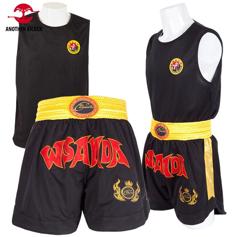 Bo Dragão Bordado Muay Thai Shorts, Colete sem mangas de alças, Terno de Treinamento Sanda Secagem Rápida, Camiseta MMA, Alta Desgaste