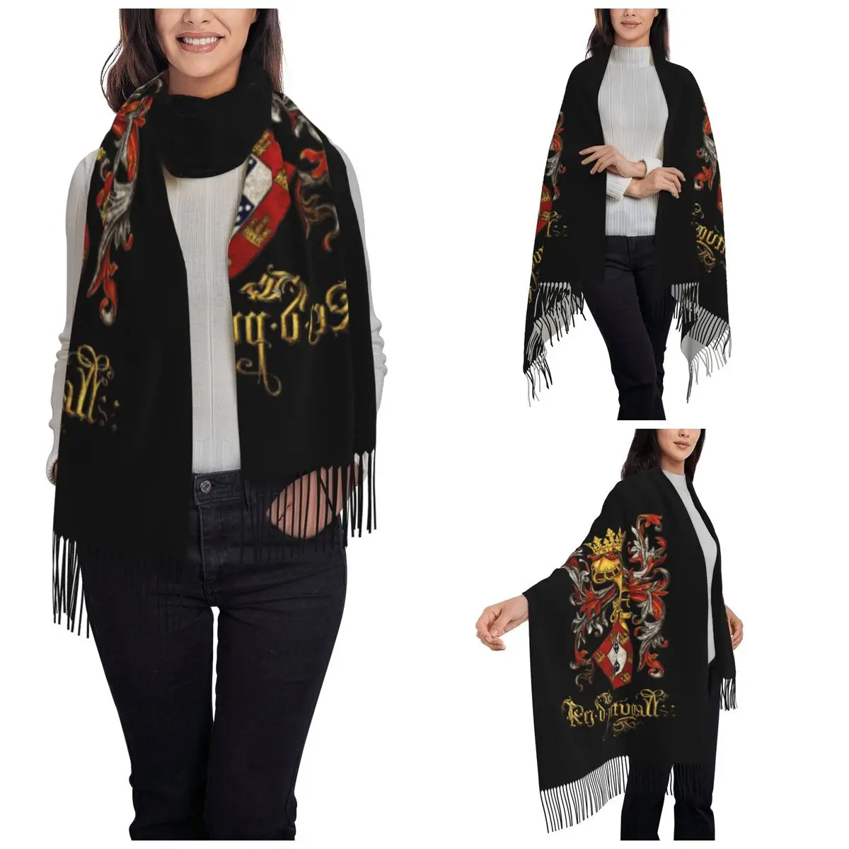 Womens Tassel Scarf Arms Of King Of Portugal Flag Long Winter Fall Shawl and Wrap Gifts Pashmina Scarves