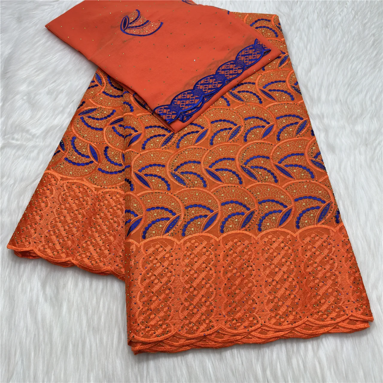 

Luxury African 100% Cotton Lace Fabric 5+2Yards High Quality Swiss Voile Embroidered Lace With Stones For Wedding Dresses 23A174