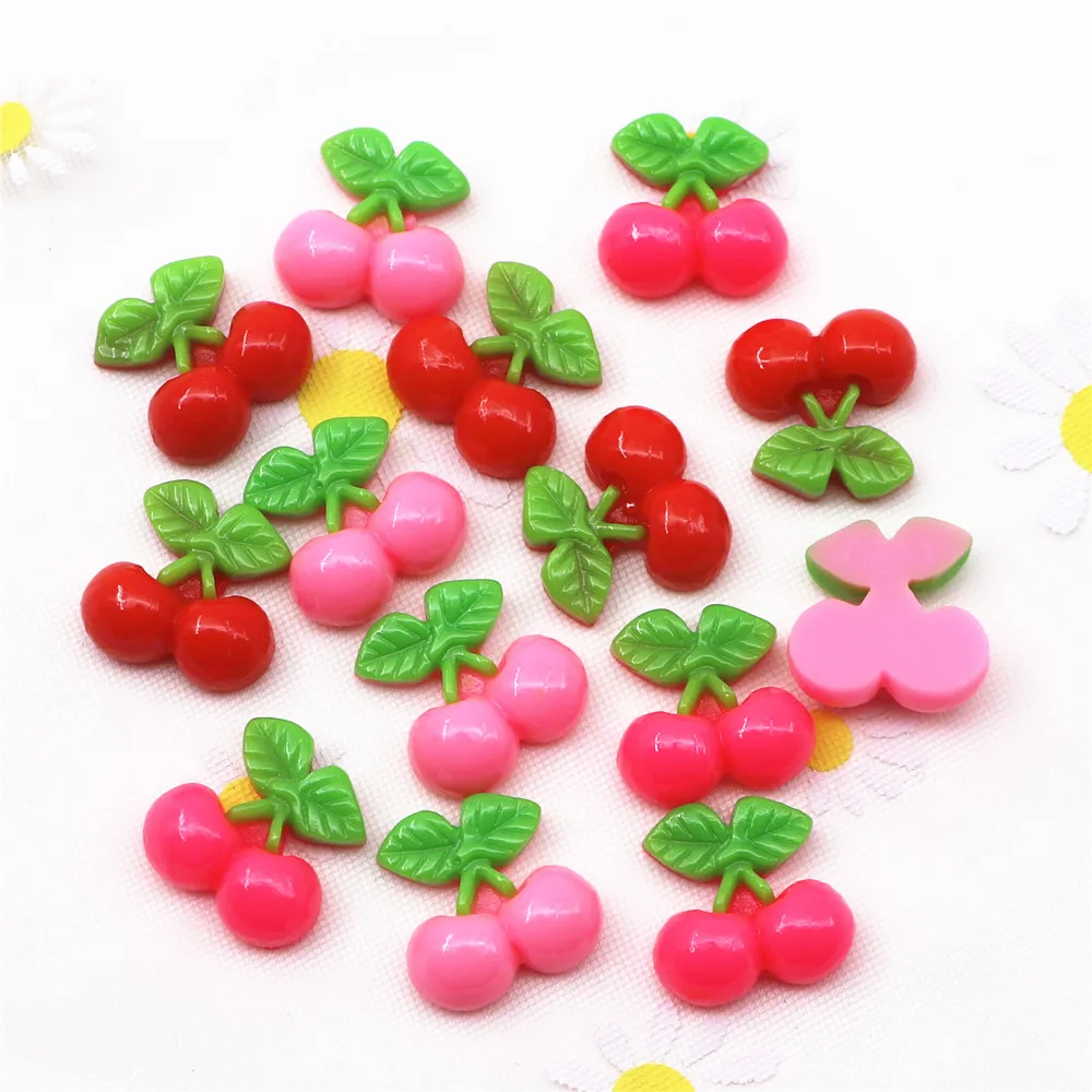 30pcs Kawaii Imitation Cherry Resin Miniature Food Art Supply Flatback Cabochon DIY hai Bow Center Scrapbooking,17*17mm