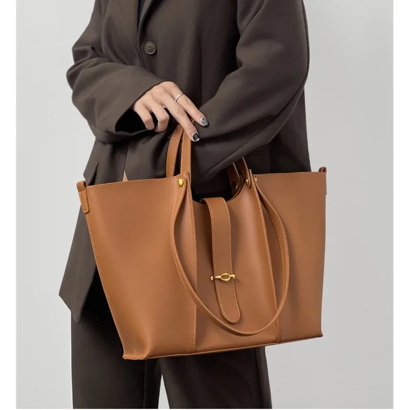 Textured Tote Bag Genuine Leather Women Casual Commute Shoulder Bags Large Capacity Female Shopping Portable Handle Bag