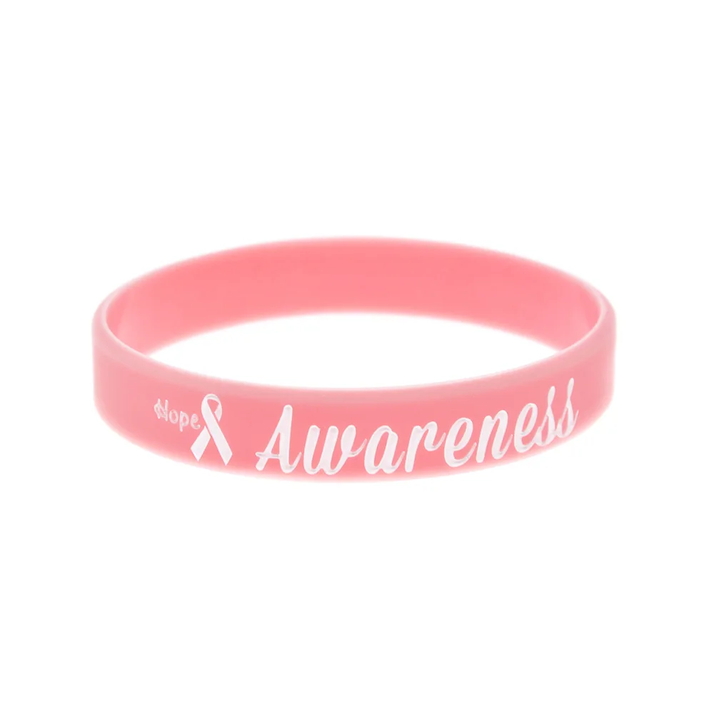 50 Pcs Breast Cancer Awareness Silicone Bracelet Women Rubber Wristband Adult Size Pink