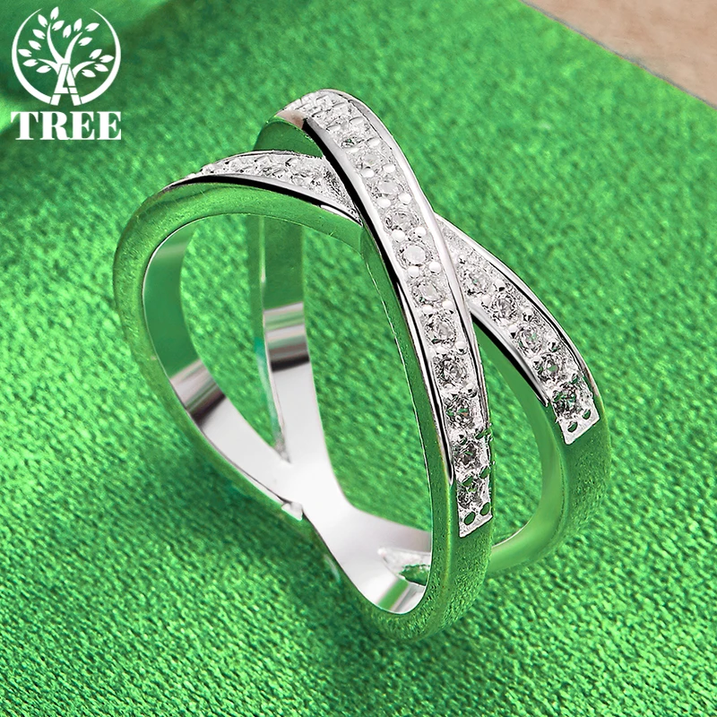 K-Pop 925 Sterling Silver Fashion Jewelry Shiny Zircon Double Loop Rings For Women Man Wedding Engagement Birthday Party Gift