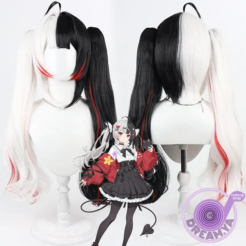 

Lacrimosa Cosplay Wig NTE Black White Red Ponytail Heat Resistant Synthetic Hair Halloween Party Role Play Carnival + Wig Cap