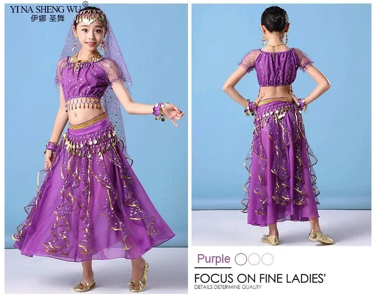 Indisches orientalisches ägyptisches Bauchtanz-Kostümset für Mädchen, 6 Farben, Bühnenoutfit für Kinder, Bauchtanzkleidung – Detail 14