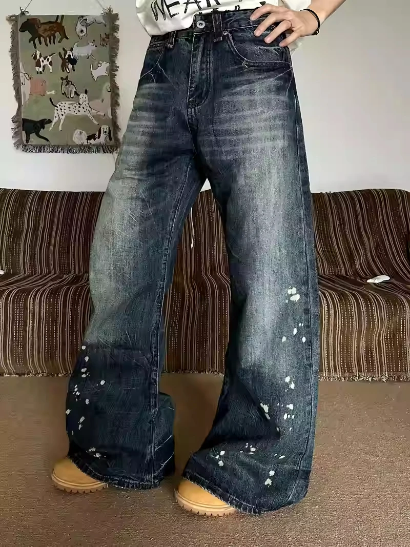 

Women Blue Y2k Baggy Bent Knife Jeans Harajuku Vintage Boyfriend Denim Trousers Japanese 2000s Style Grunge Jeans Pants Clothes