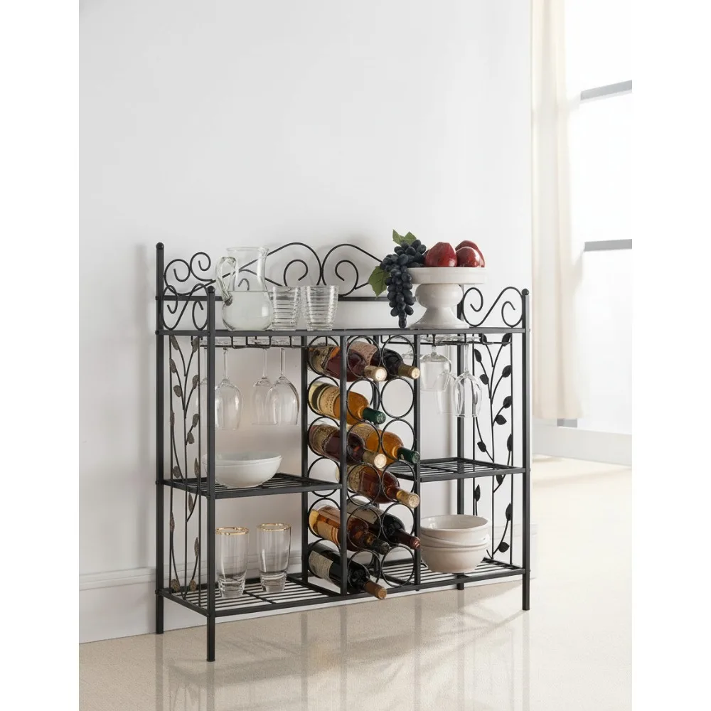 

Элегантный металлический консольный столик со стойкой для вина и подставкой для стекла — 12 мест для хранения бутылок, 5 полков для гостиной, барного шкафа