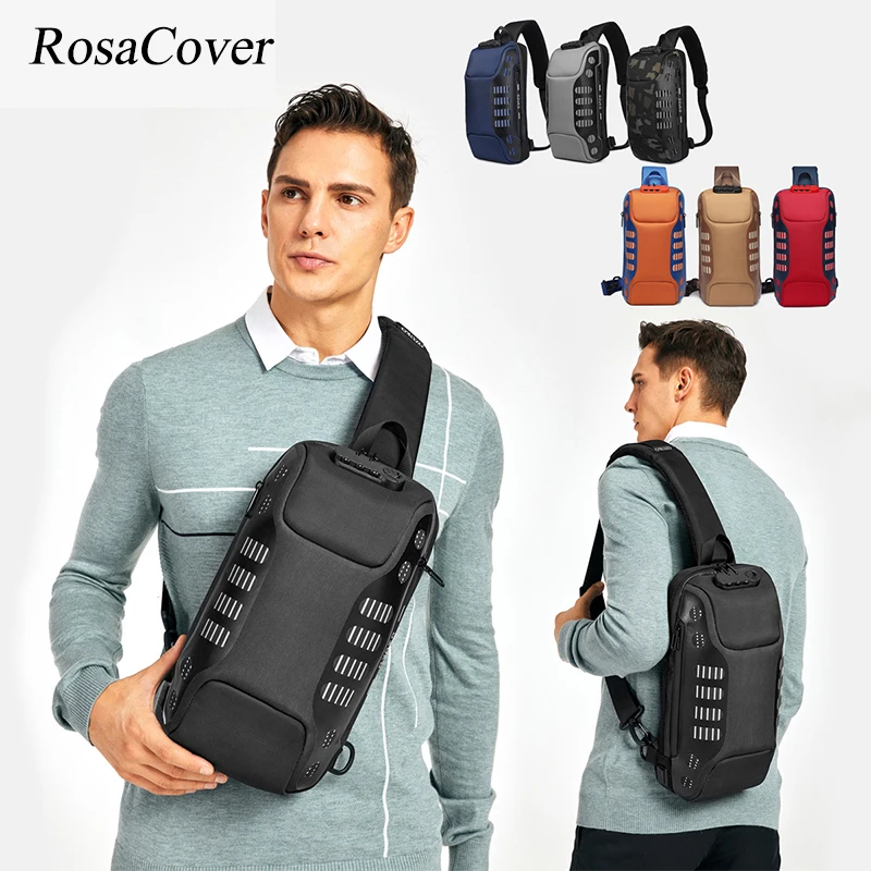 Tablet PC Bag 11inch Trip Chest Bag Men Waterproof USB Oxford Crossbody Bag Anti-Theft Shoulder Sling Short Travel Messenger