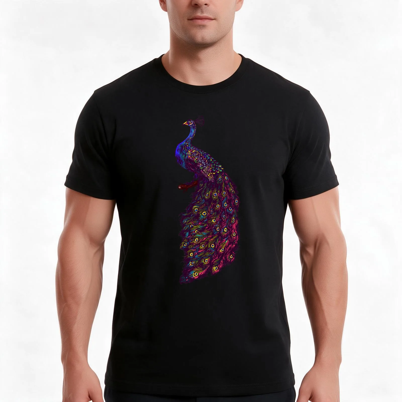 Bloom! - Colorful Peacock T-Shirt, Summer Casual Cotton Tee, Oversized Streetwear Tops, Vintage Graphic Print, Unisex Men Women