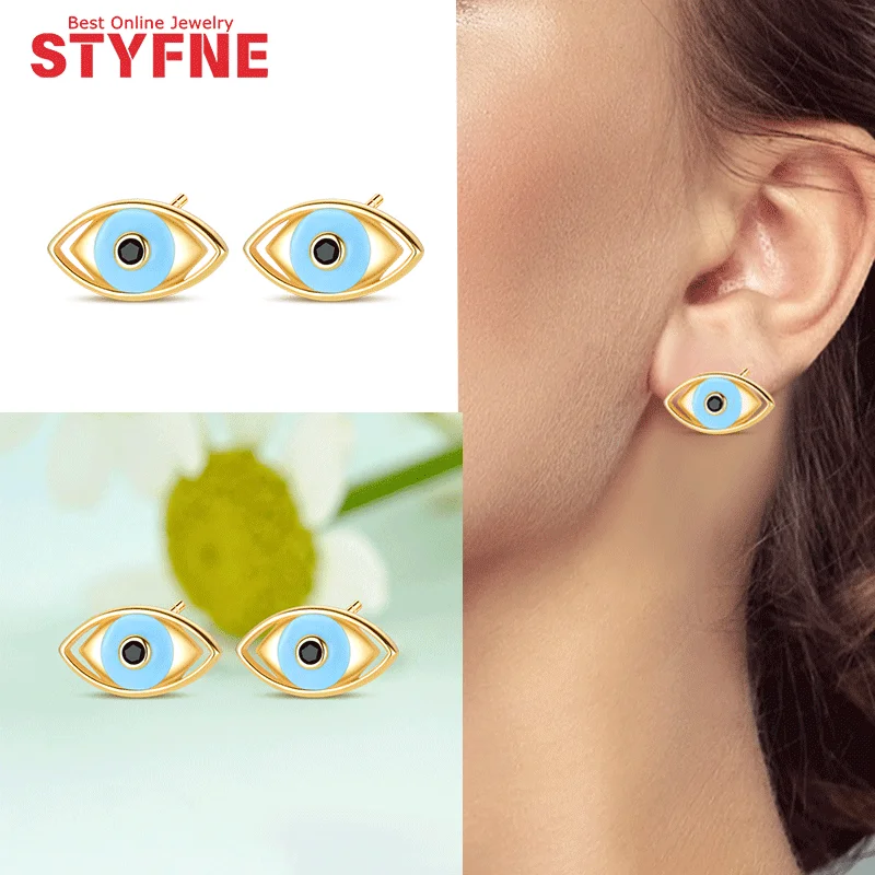 

S925 Silver Earrings Shiny Zircon Blue Eye of The Devil Religious Stud Earrings for Women's Fashion Jewelry Gifts Birthday Party
