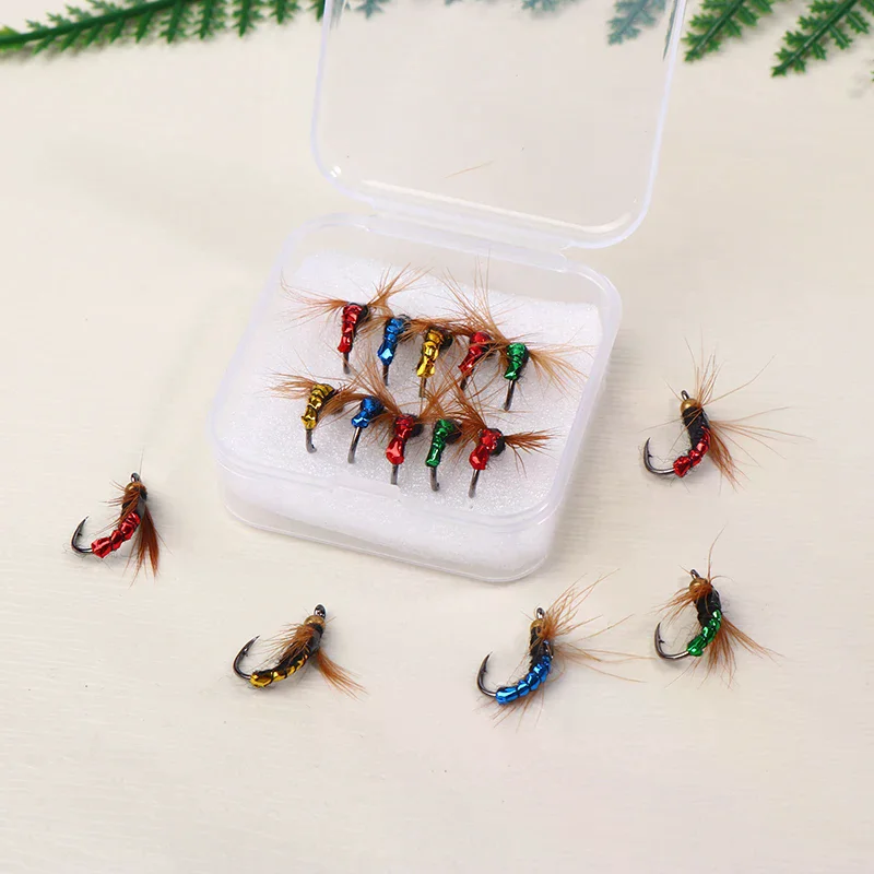 5/10 قطعة يطير الصيد إغراء عدة الاصطناعي الحشرات الصيد الطعم سريع غرق النحاس حبة رئيس سكود يطير دودة سمك السلمون المرقط الصيد إغراء #3