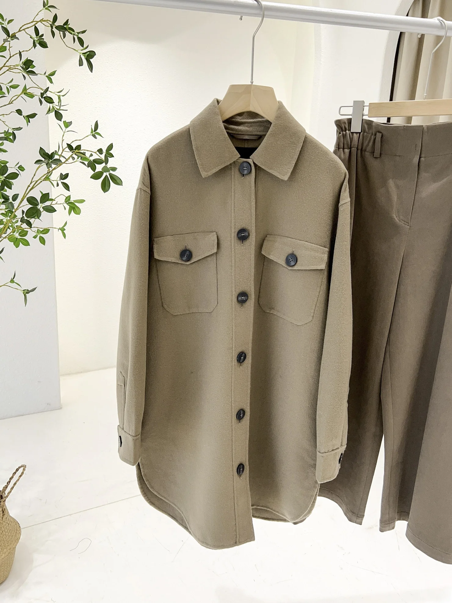 

Mimifa Luxury Double-Sided Hand-Stitched Ultra-Thin Woolen Coat Korean Sle Commute Pure Color Long Sve Coat for Women