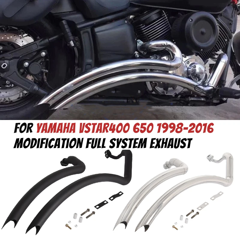 

Full Exhaust System For Yamaha V Star 650 400 XVS 400 XVS600 Black \ Silver Motorcycle Escape Double Link Pipe Muffler 1998-2016