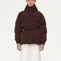 Manteau en duvet d'oie blanche pour femme, veste remplie de duvet, haute qualité, très chaud, taille ceinturée, hiver, nouveau, 2024, y2k