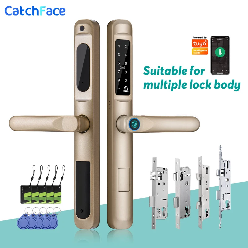 92/85mm Waterproof Outdoor Fingerprint TUYA WIFI APP RFID Card Code Keyless Smart Electronic Door Lock Aluminum/Glass Sliding