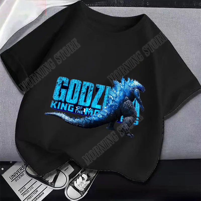 Godzillas Boys T-shirt Clothing Cartoon Child Black White Tee Anime Summer Short Sleeved Clothes Cute Kids Sweat Absorption Tops