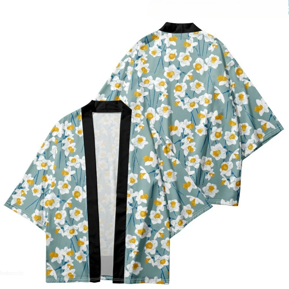 سترة كيمونو عادية موضة زهرة طباعة المرأة يوكاتا 2025 الصيف قميص الشاطئ اليابانية Haori الملابس المتضخم