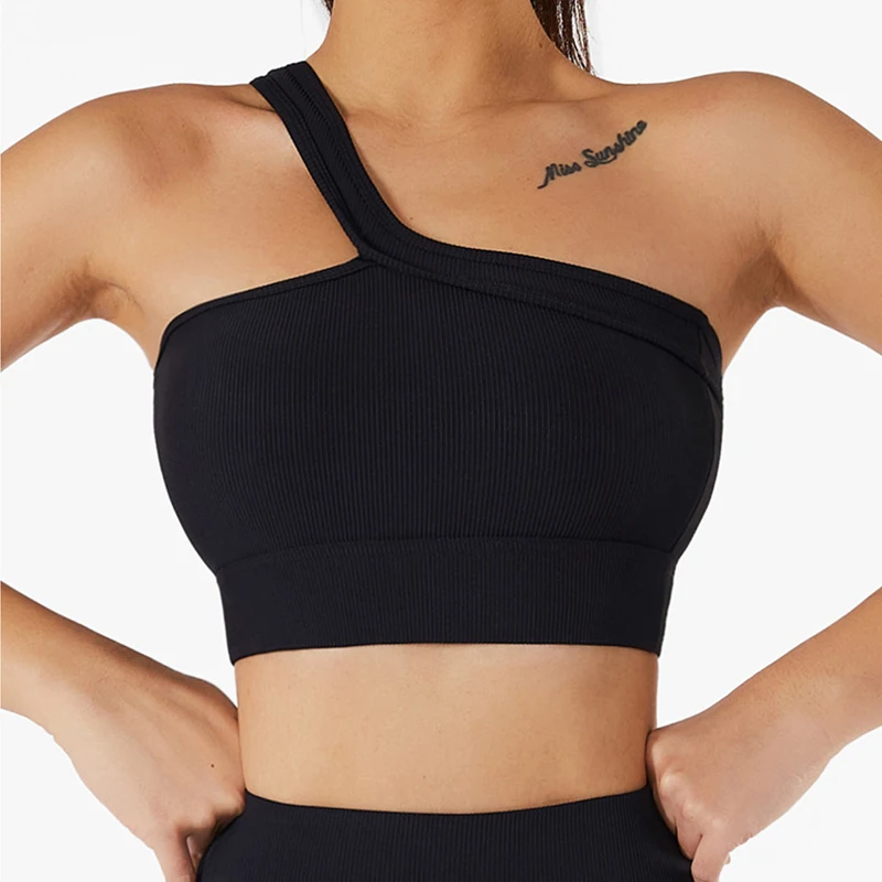 Summer One Shoulder Yoga Bra Beautiful Back Sports Top Women Gym Running Fitness Shorts High Waist Seamless 2 Piece Bodysuit