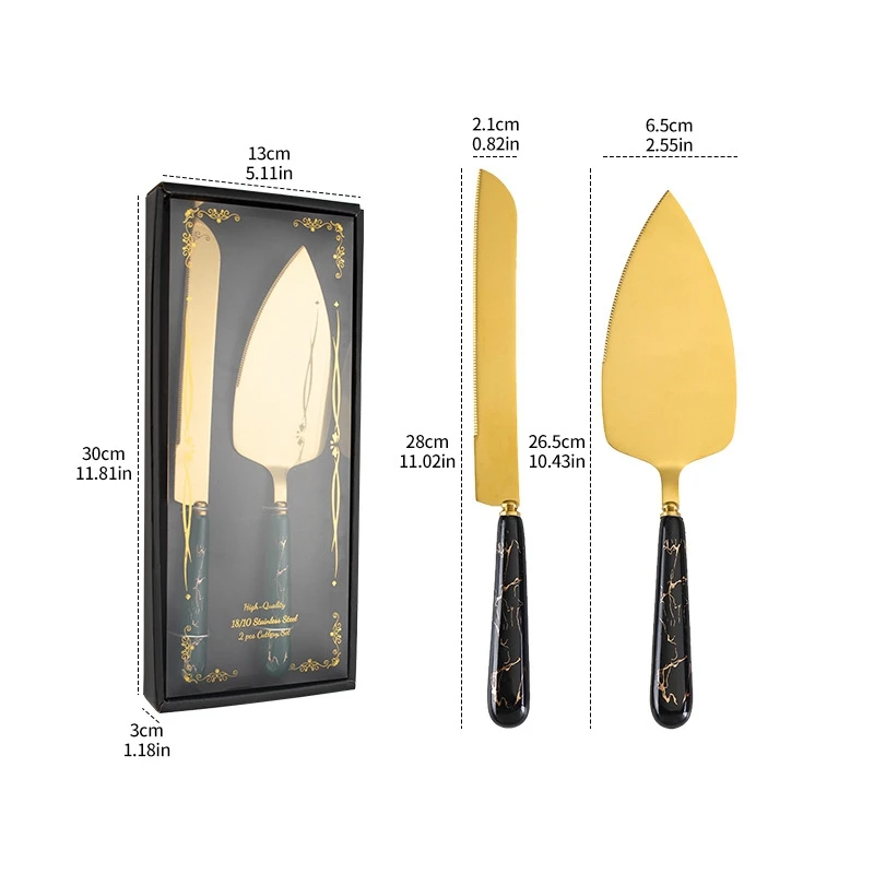 

10sets Ceramic Handle Stainless Steel Pizza Knife Cake Cutter Shovel Western Tableware 304 Cake Server Knife With Box Packaging