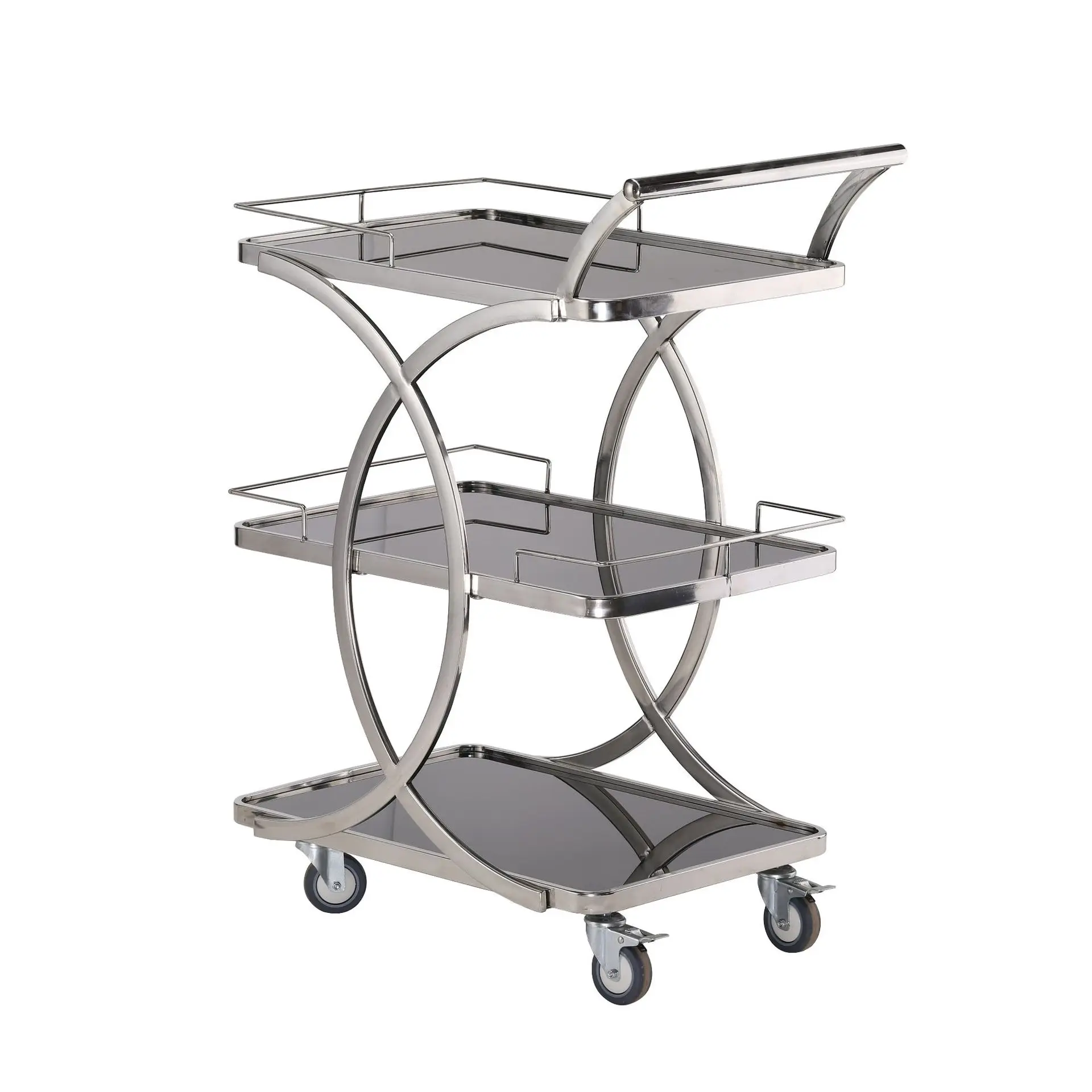 

European wine cart Golden trolley Hotel three-story food delivery cart Stainless steel glass Home restaurant Mobile trolley