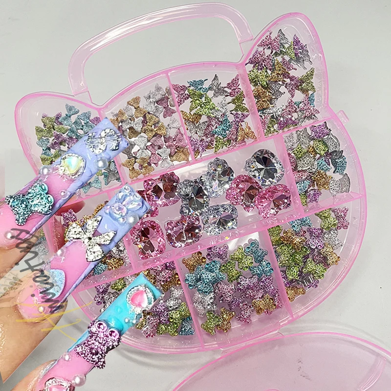 1box 3D Kawaii kryształki górskie niedźwiedź/kot Gems Glitter akrylowe kryształki do ozdabiania paznokci do materiały dekoracyjne naciśnij na paznokcie