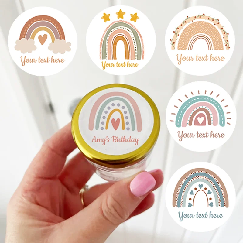 Round Cartoon Rainbow Customized Stickers Cute Rainbow Sticker For Birthday Baby Shower Gift Decor Labels Kids Reward Stickers