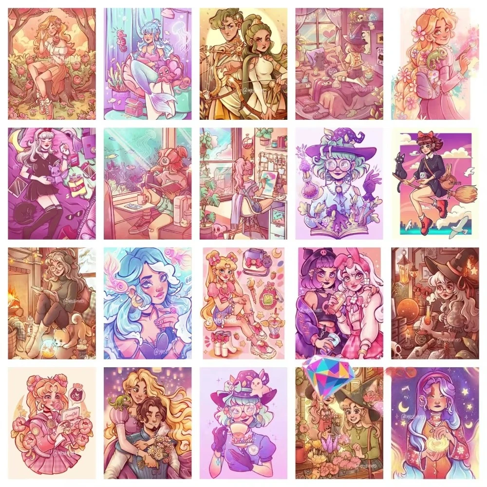 Cartoon Niedliches Mädchen Diamant-Malerei-Set Quadratische Runde Diamanten 5D DIY Traumhafte Hexe Mosaik Handgemachte Kunst Exquisites Geschenk Heimdekoration