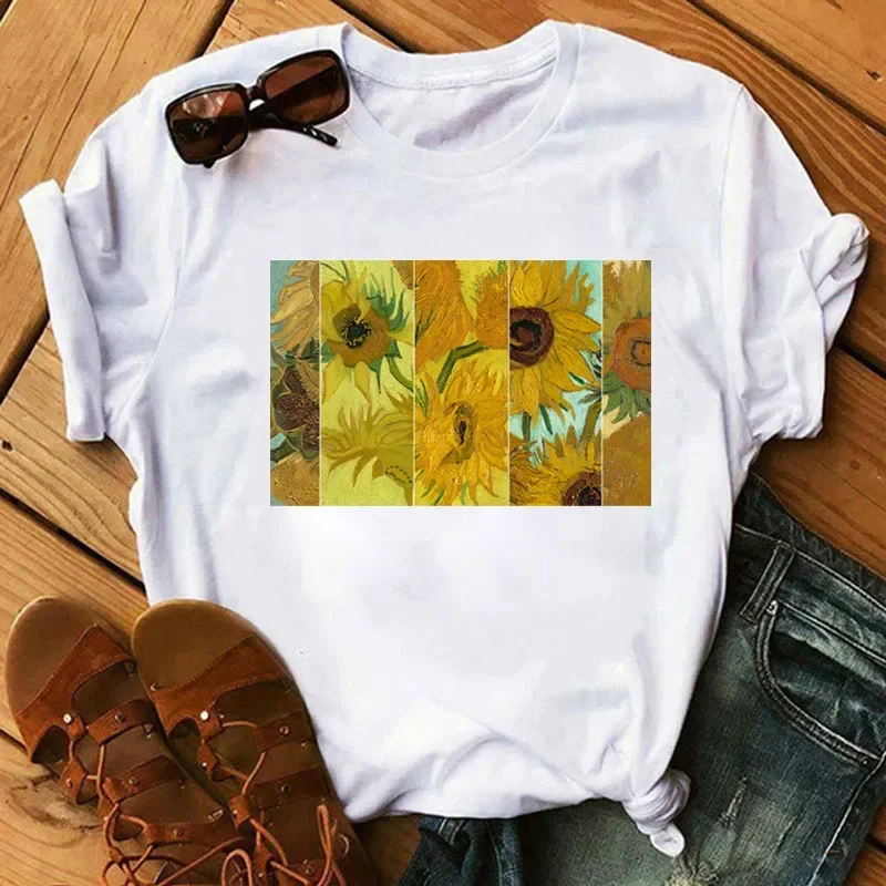 Sonnenblume gedruckt T-Shirt van Gogh Kunst T-Shirts Mode Frauen Tops T-Shirt Harajuku T-Shirts weibliche T-Shirt Kleidung Camiseta Femina