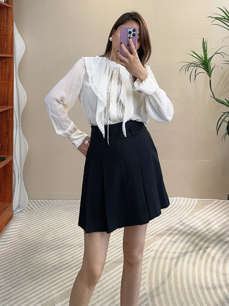 

Tangmi Home 00% Silk Women's Lace irt Faionable Bell Sve Premium Agel Ele Chinese Sle Button up