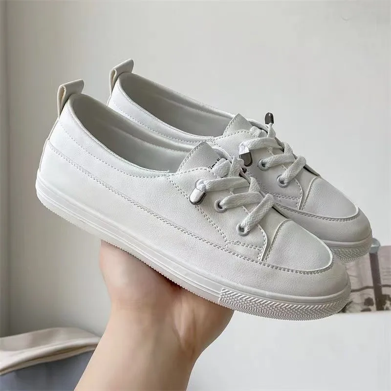 New Hot Low Platform Outdoor Women Shoes Female Pu Leather Walking Sneakers Loafers White Flat Slip on Vulcanize Casual Shoes