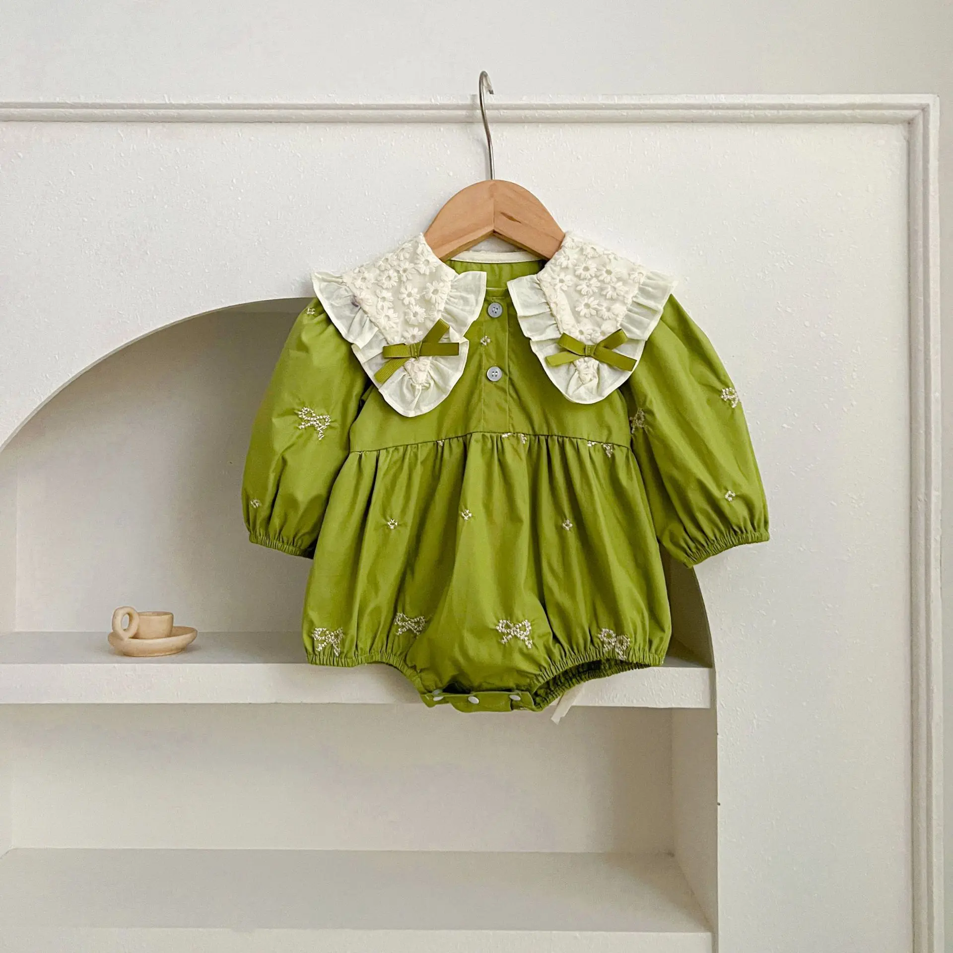 Frühling Schwestern Kleidung Mädchen Bogen Stickerei Spitze Kleidung Baby Strampler Baumwolle Säuglings Body Prinzessin Mädchen Schwester Familie Kleid – Detail 23