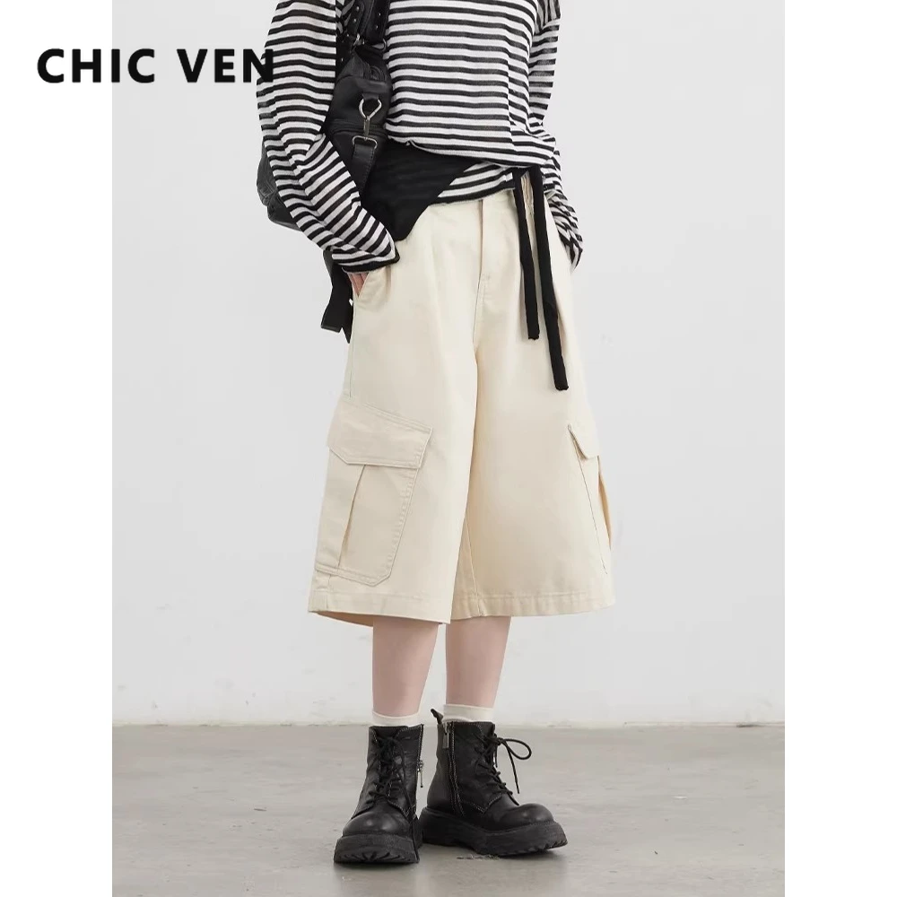 

CHIC VEN New Women Short Pant High Waist Loose Casual Solid Female Short Jeans Cotton Female Trousers Cargo Pants Summer 2026