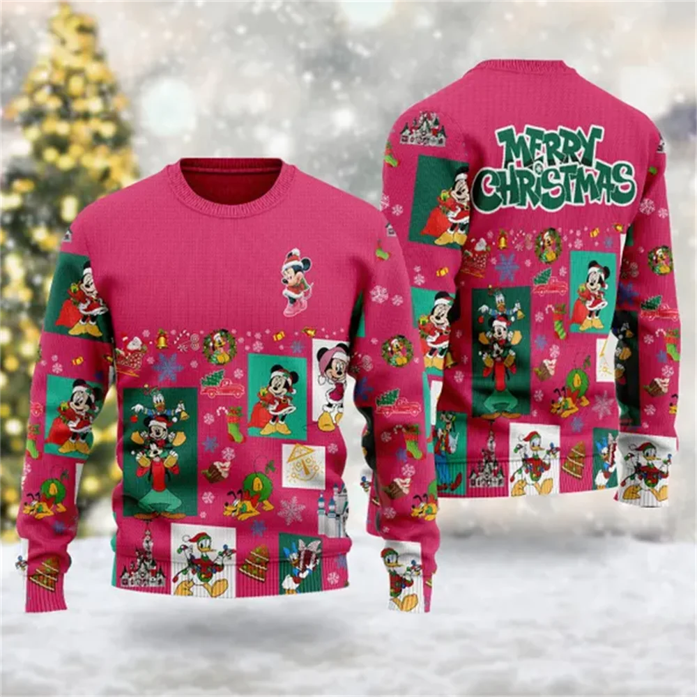 Disney men's and women's hoodies, sweatshirts, couple fashion, 3D animation 3D cartoon Christmas ugly sweater 2025 latest model