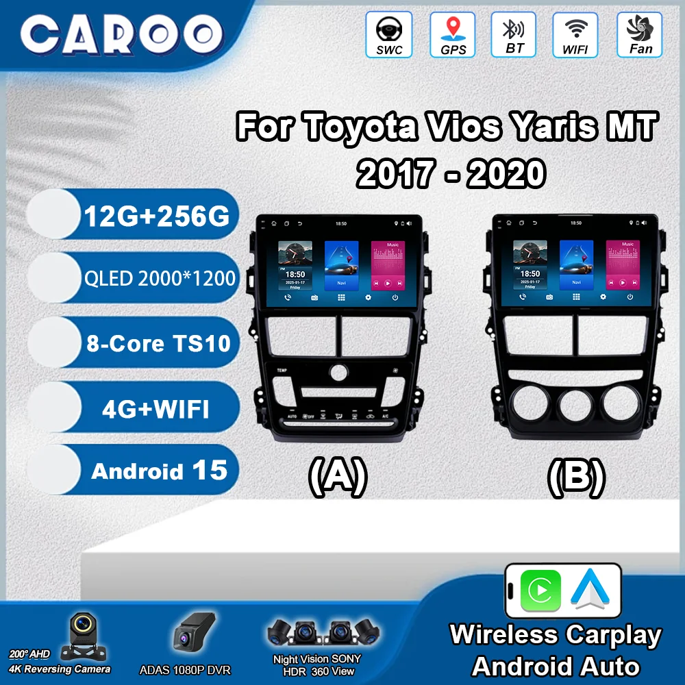 

Android 15 Carplay Car DVD For Toyota Vios Yaris MT 2017 2018 2019 2020 Auto Radio Stereo GPS Navigation Multimidia Player WIFI