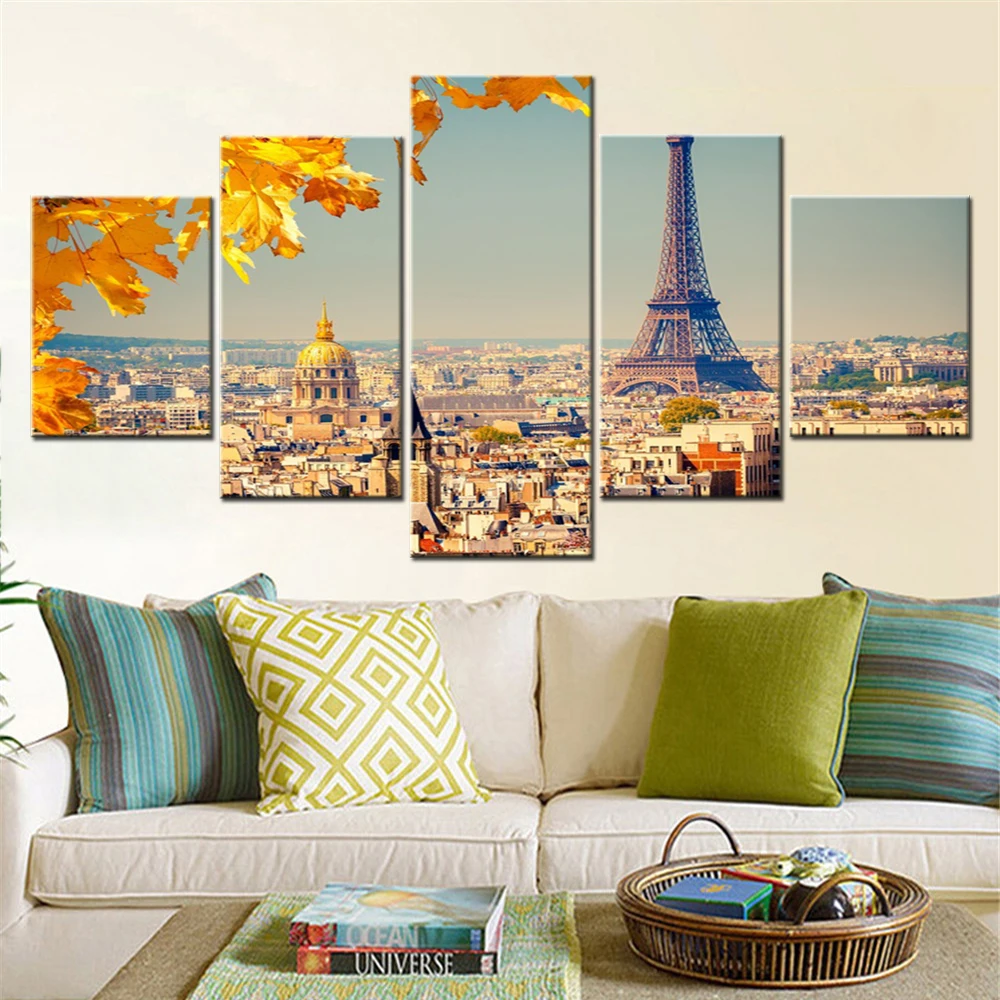 5 Pieces Wall Art Canvas Poster France Paris Tour Wallpaper Painting Living Room Home Decoration Bedroom Mural Artwork Framework