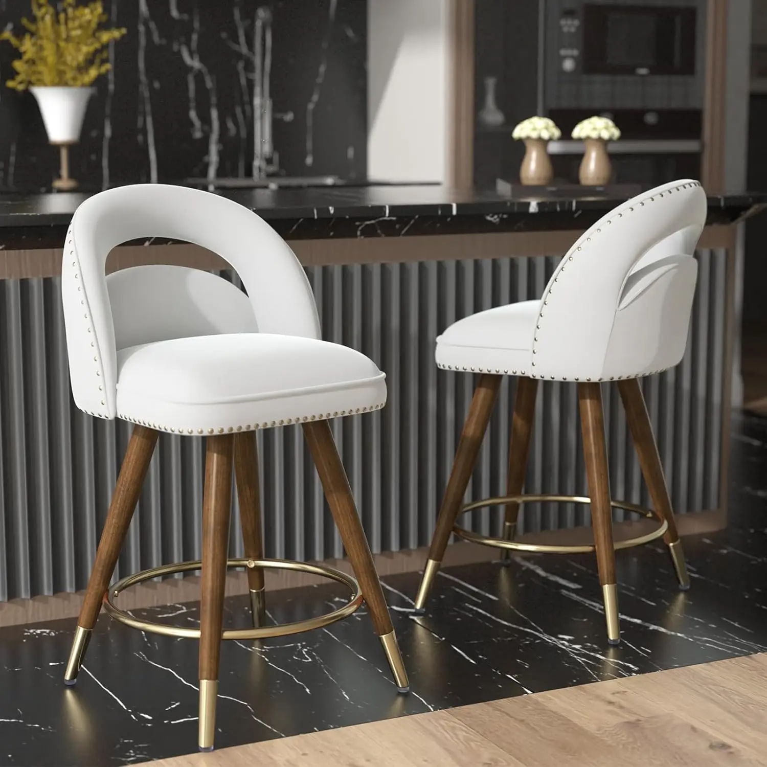 

Bar Stools Set of 2, 24" Swivel Counter Height Bar Stools, Upholstered Barstools with Backs, Solid Wood Legs for, Customized