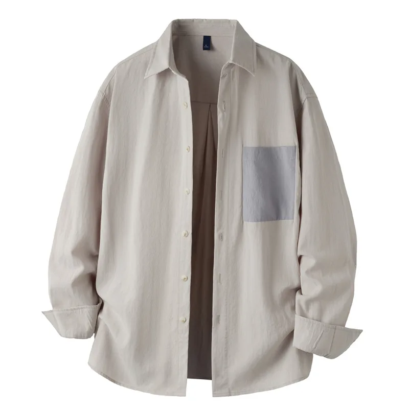 

2026Spring Summer New Mens Long Sleeve Shirt with Linen Korean Style Pocket Patchwork Design Shirts Male Casual Loose Tops Youth