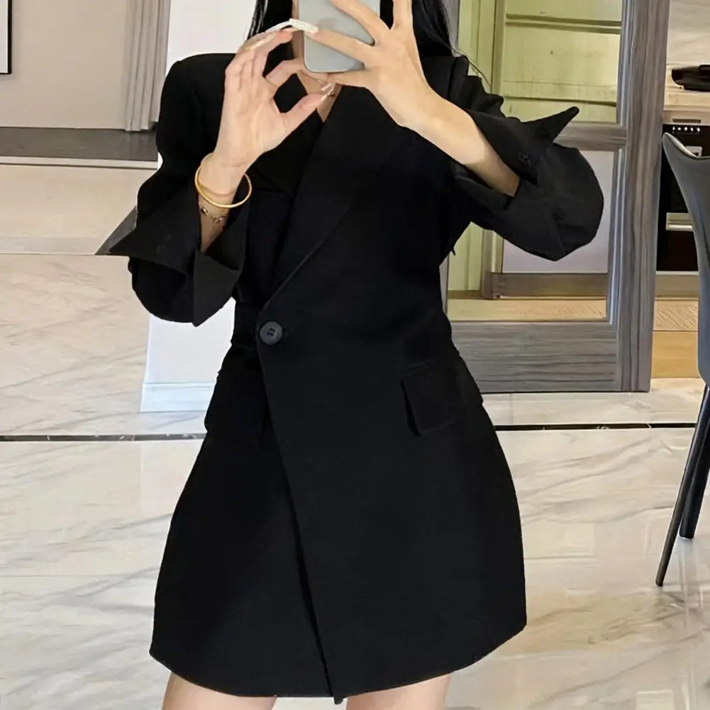 

Side Buttons Placket Suit Jacket Women’s Business Suit Jacket Lapel Collar Blazer with Side Buttons Long Sleeve Solid Color