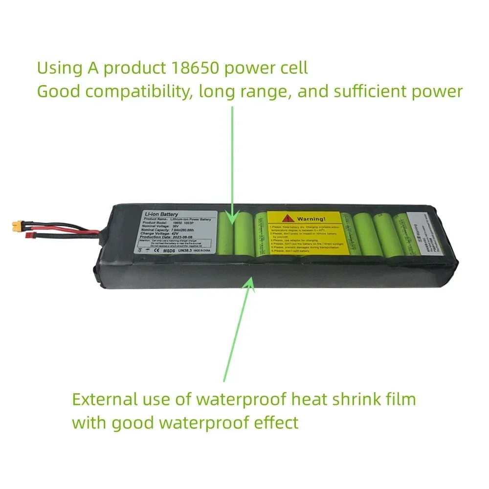 Li-ion Battery 36V 10S3P 7800mAh, SM and XT30 Connectors, Built-in BMS Protection, For XIAOMI M365 Electric Scooters