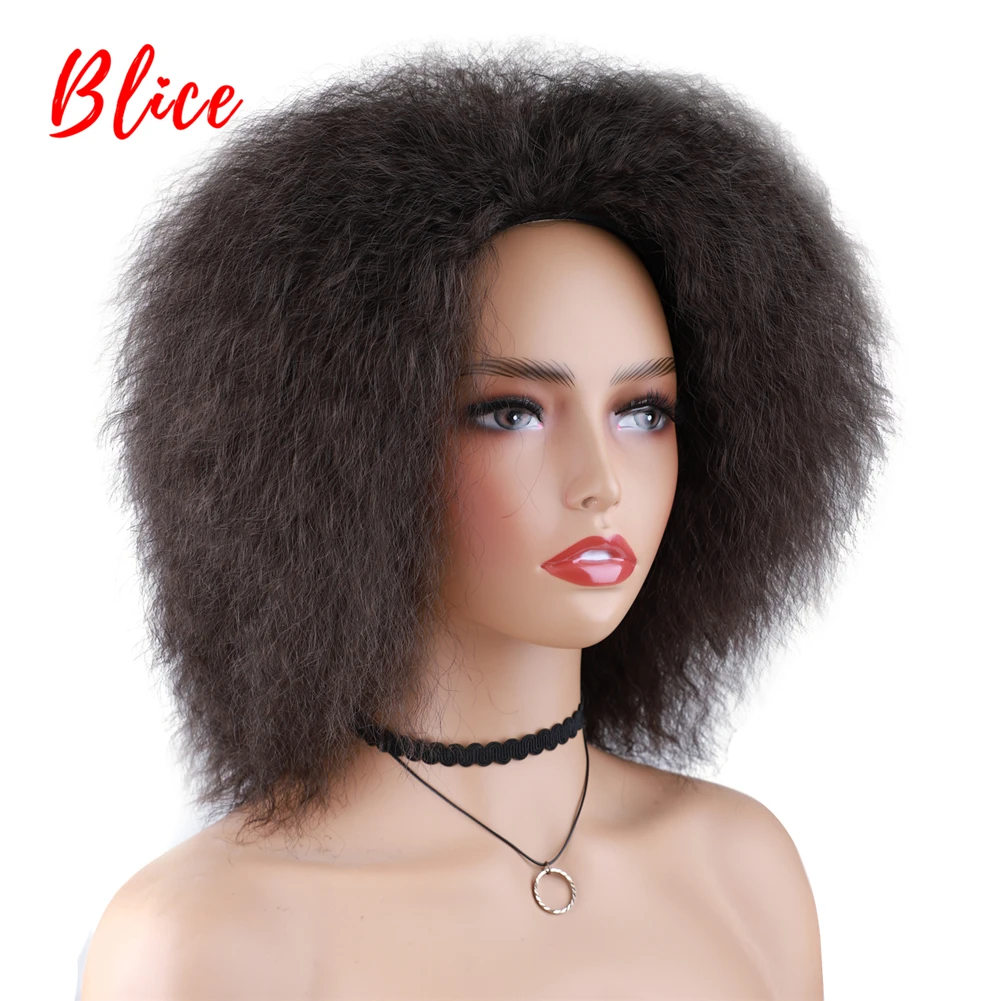 Blice 6 Zoll kurze synthetische Perücken verworrene gerade Kanekalon hitzebeständige natürliche schwarze Frauen Afroamerikaner Afro volle Perücke – Detail 9