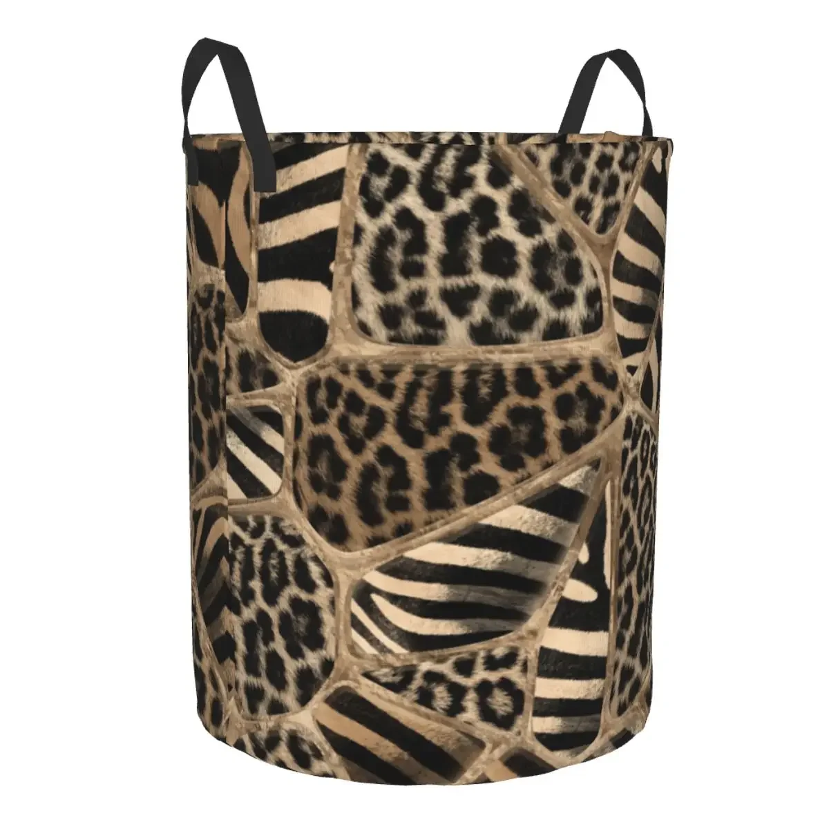 Custom Animal Print Laundry Basket Collapsible Leopard and Zebra Pastel Gold Clothes Hamper for Baby Kids Toys Storage Bin